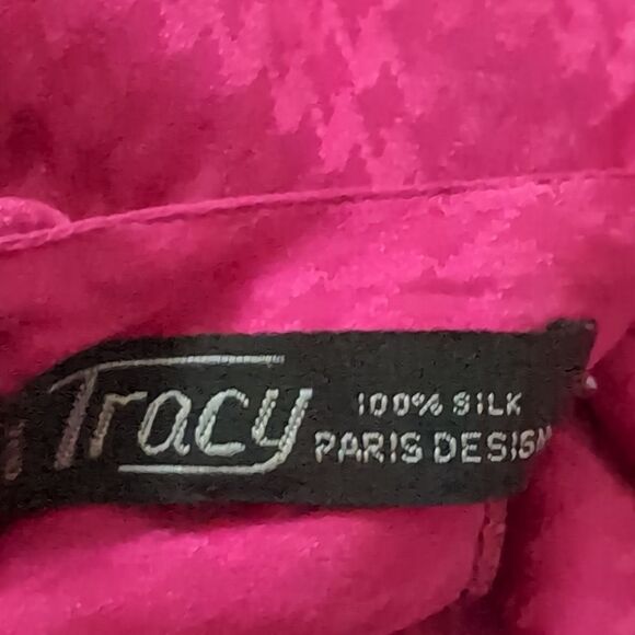 Vintage Embroidered Pure Silk Fuchsia Pink Midi Dress - Picture 7 of 17